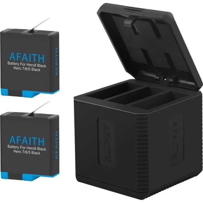 AFAITH Chargeur triple Chargeur Dock Chargeurs de batteries + Batteries 2 pcs pour GoPro Hero 5 6 8 Hero7 Black Hero (2018)
