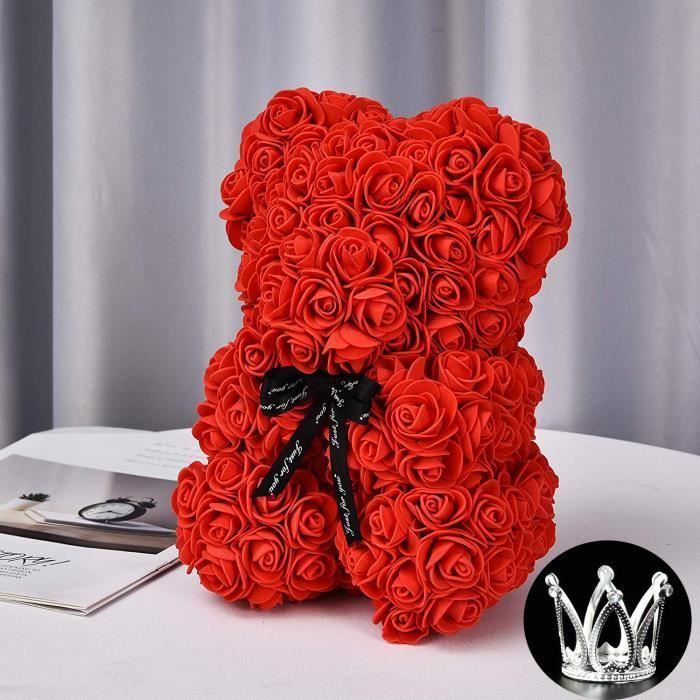 Ours rose - Ours - Rose - Fleurs - Fleur artificielle - Avec coffret cadeau  - Saint