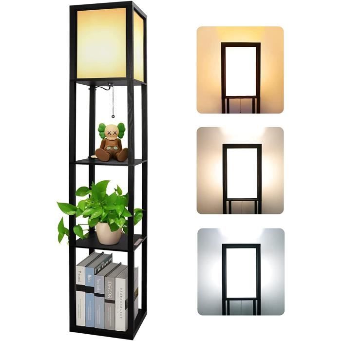 Lampadaire en Bois RéglableLampe de Plancher Moderne 1.6MLampe Étagère avec Douille E27(Ampoule 3000K-5000K Incluse)Lumière[46]