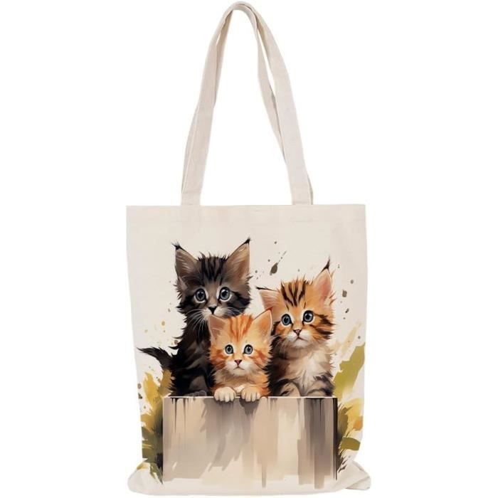 Sac Fourre-tout Toile Chat Noir - 16,5 X 13,4 Pouces - Livraison Gratuite
