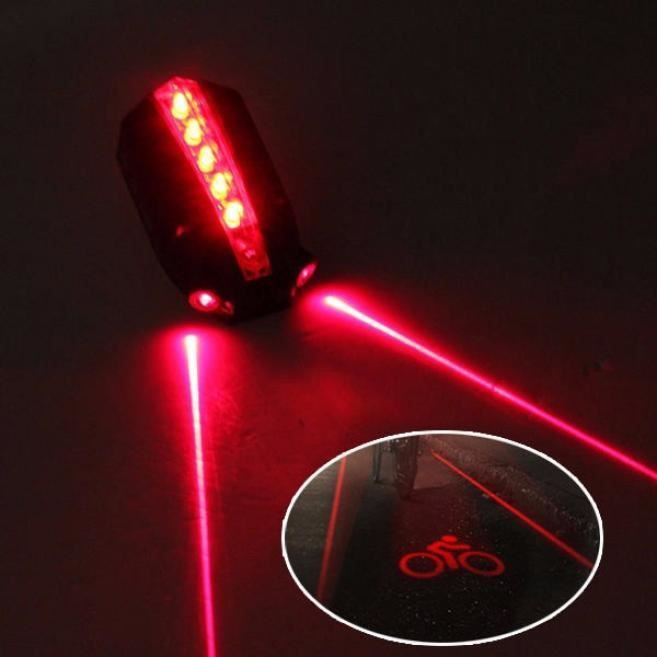 5 LED 2 Laser Rouge Lumière Lampe Vélo Bicyclette VTT Feux Eclairage Arrière