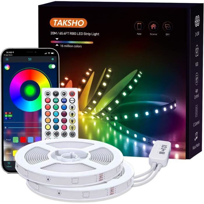 Ruban LED 20M, Bandeau LED 5050 RGB Multicolore, par APP du Smartphone ...
