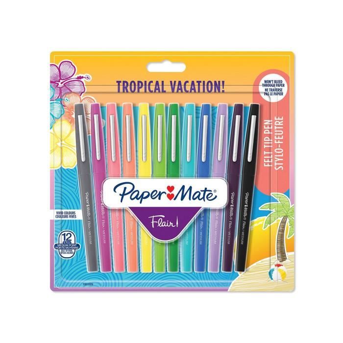 Lot de 12 Stylos Feutre Paper Mate Flair pointe large Pas Cher