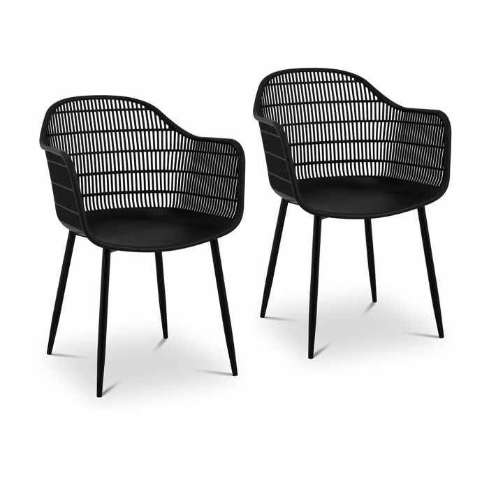 Lot de 2 Chaises Design De Cuisine Salle À Manger Plastique Noir Grillage 150kg