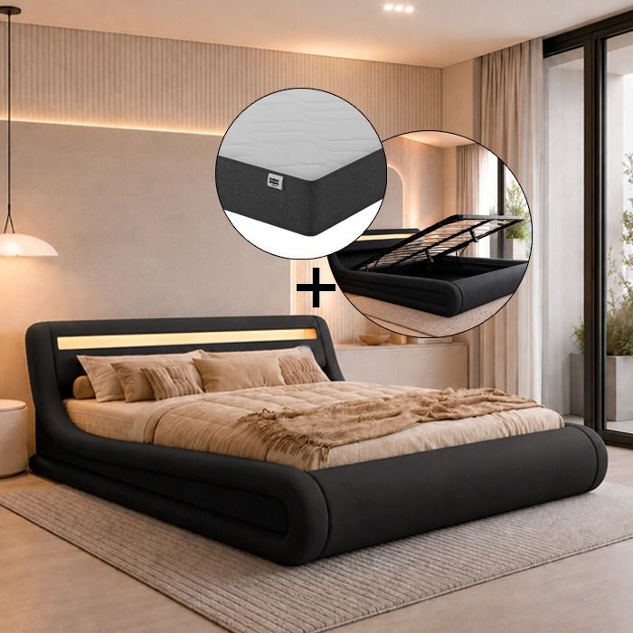 Lit coffre noir avec matelas (160x200cm) - Rodas - Contemporain - Design - Lit avec rangement Lit coffre noir avec matelas (160x200cm) - Rodas - Contemporain - Design - Lit avec rangement
