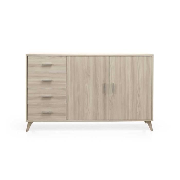 Buffet ARIEL en mélamine - ORME CLAIR - Contemporain - Design - 2 portes - 4 tiroirs