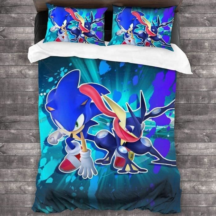 Parure De Lit Sonic The Hedgehog - Housse De Couette 140x200 Cm + Taie D'oreiller 65x65 Cm - 100% Coton