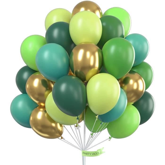 vert or ballon, 70pcs 12 pouces vert foncé ballon baudruche doré emeraude  ballon metallisé pour jungle party, reptile decoration