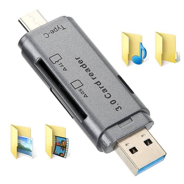 Lecteur De Carte Mémoire 6-en-1 USB-C Et USB 3.0 - Compatible SD, Micro SD, Pour Smartphone, PC, Tablette