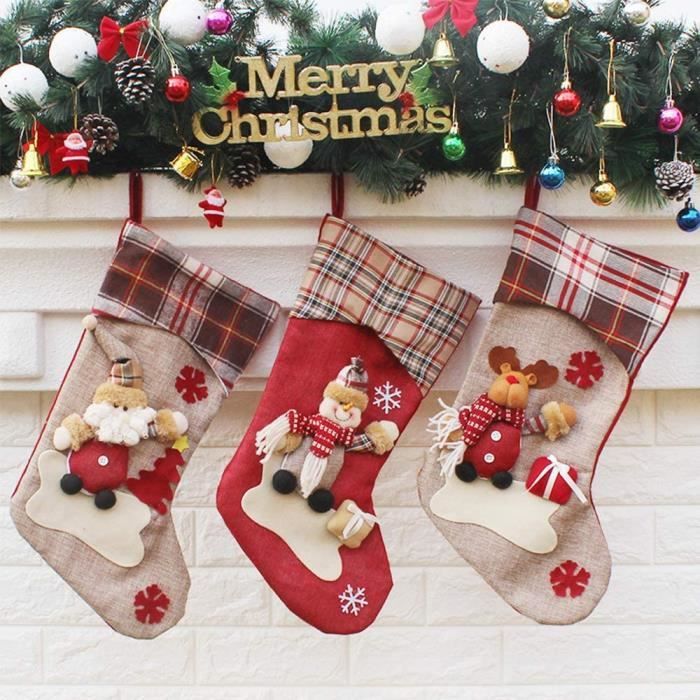 Lot De 2 Chaussettes De Noël à Suspendre - 48 X 30 Cm - Rouge Et Verte - Décoration Sapin, Cheminée - 4