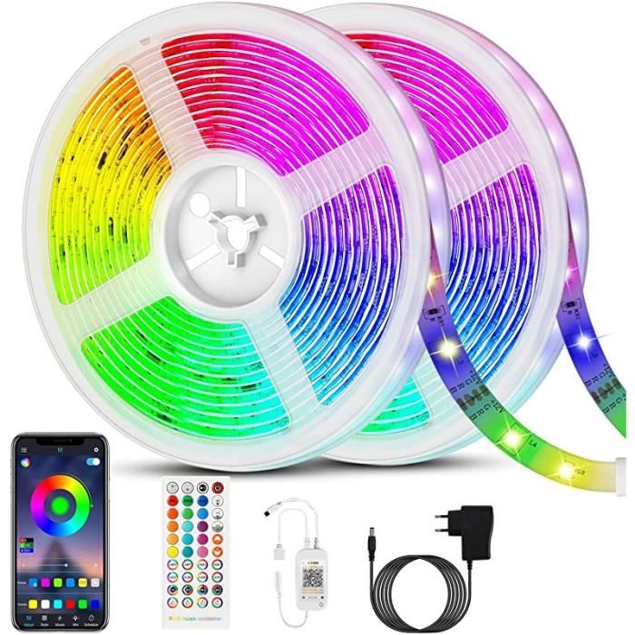 Mexllex Bande LED RVB 10 M, Commande Par Application, Synchronisation De La Musique, Bande Néon étanche IP67 Pour Décoration Murale