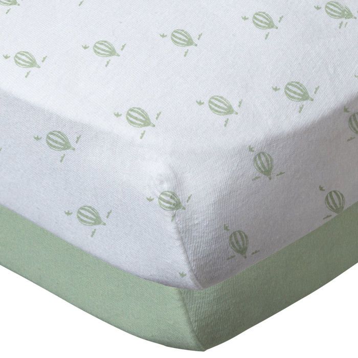 Babycalin - Lot de 2 draps-housses 60x120 cm - Montgolfières Vert Amande Babycalin - Lot de 2 draps-housses 60x120 cm - Montgolfières Vert Amande