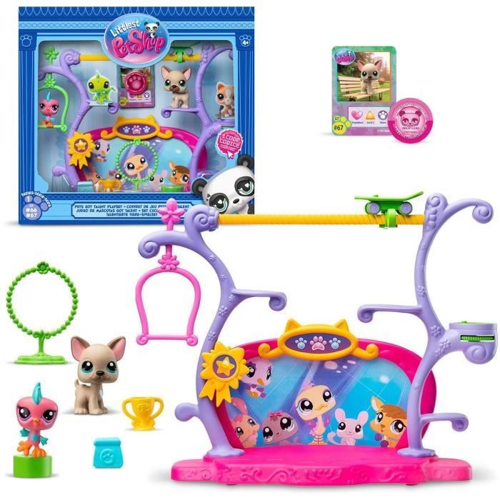 BANDAI - Littlest Pet Shop - Coffret Pets Got Talent - Ensemble de jeu avec 2 animaux, décor et acce