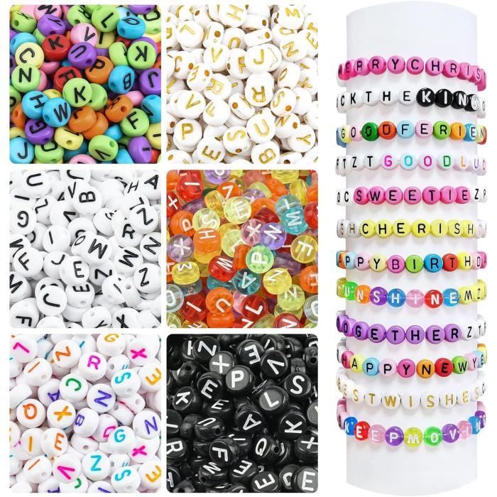 1800 pièces de perles de lettres de 6 couleurs, perles acryliques pour bijoux, bracelets, kit de fabrication de colliers