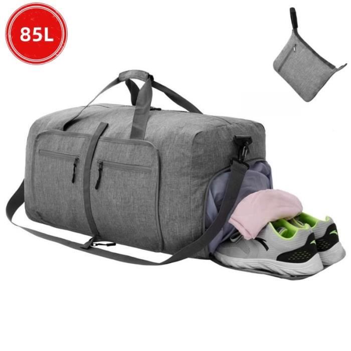 sac de voyage pliable 85l sac week end avec compartiment chaussures imperméable,sac grand et léger pour homme femme-gris