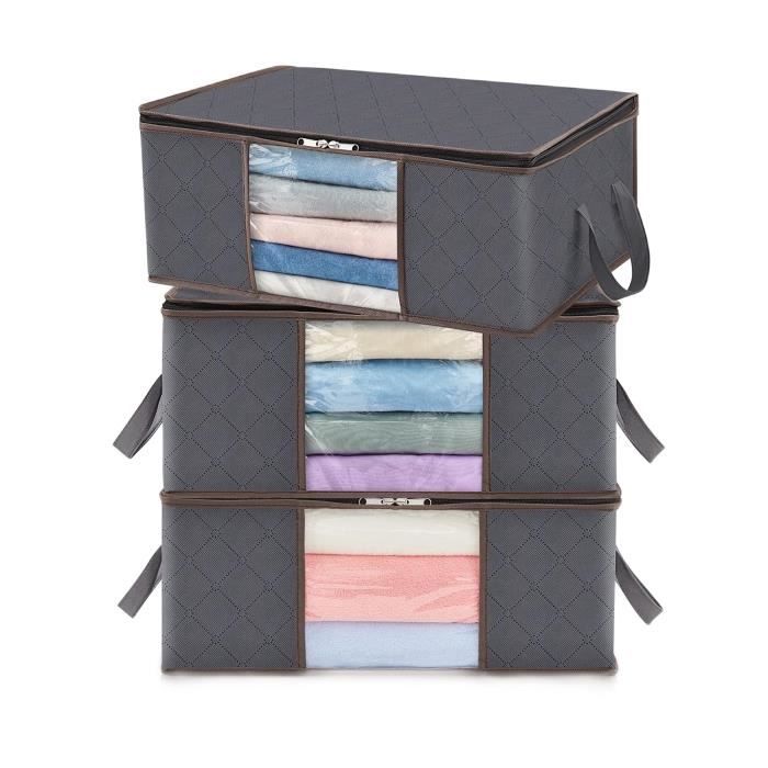 3 Sacs De Rangement Pliables – 70L – Gris – Grande Capacité – Pour Vêtements Et Linge