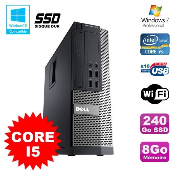 PC Dell Optiplex 7010 SFF Core I5 2400 3.2GHz 8Go Disque 240Go SSD Wifi W7