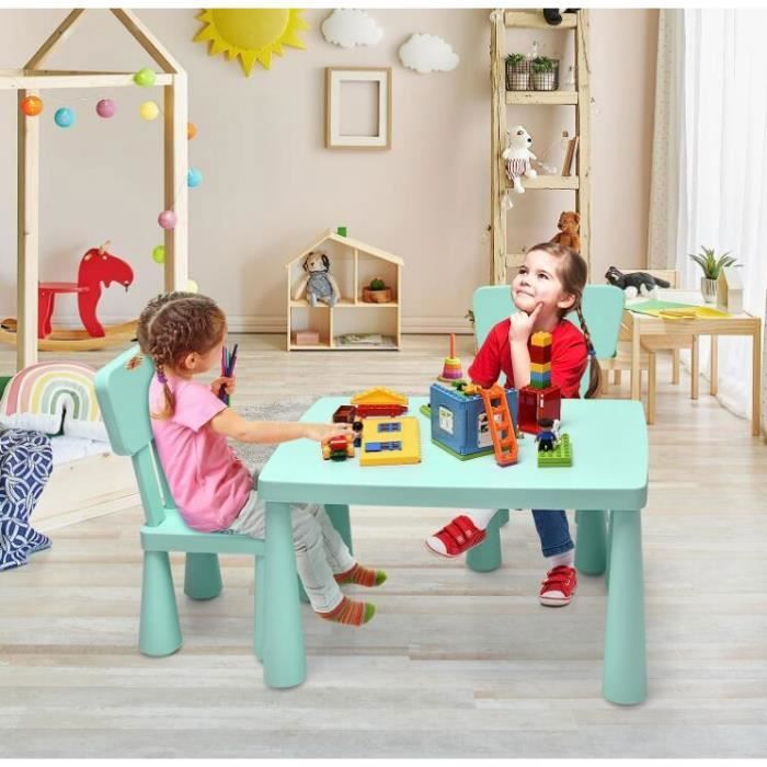 DREAMADE Ensemble Table et 2 Chaises pour Enfants Hauteur Appropriée et Dossier Confortable Idéal pour 1-7 Ans Charge 50KG Vert