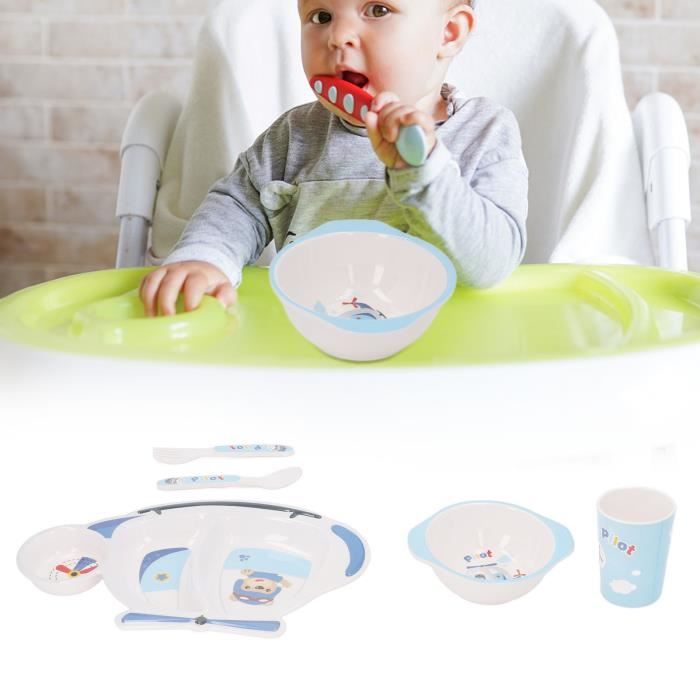 Ensemble Vaisselle Enfants 1-3 Ans - Assiettes Compartimentées + Ustensiles Construction Fun PP+TPE