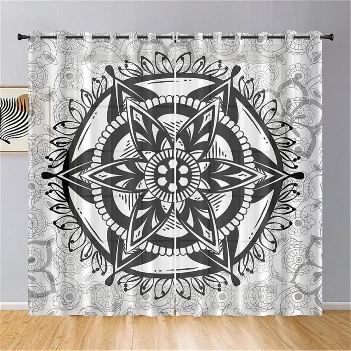 Hiseng Lot de 2 Rideaux Voilages, 3D Papillon Rideau de Fenêtre Voile Rideau Semi-Transparent Rideau Voilage avec Oeillets Décor de Salon Salle de Bain Balcon Chambre (140x213cm,Brillant