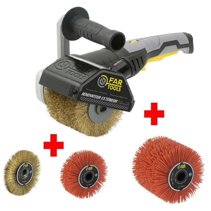 FARTOOLS PACK REX120C RENOVATEUR EXTERIEUR + BROSSE METALLIQUE DE PRECISION + BROSSE A LANIERE ABRAS