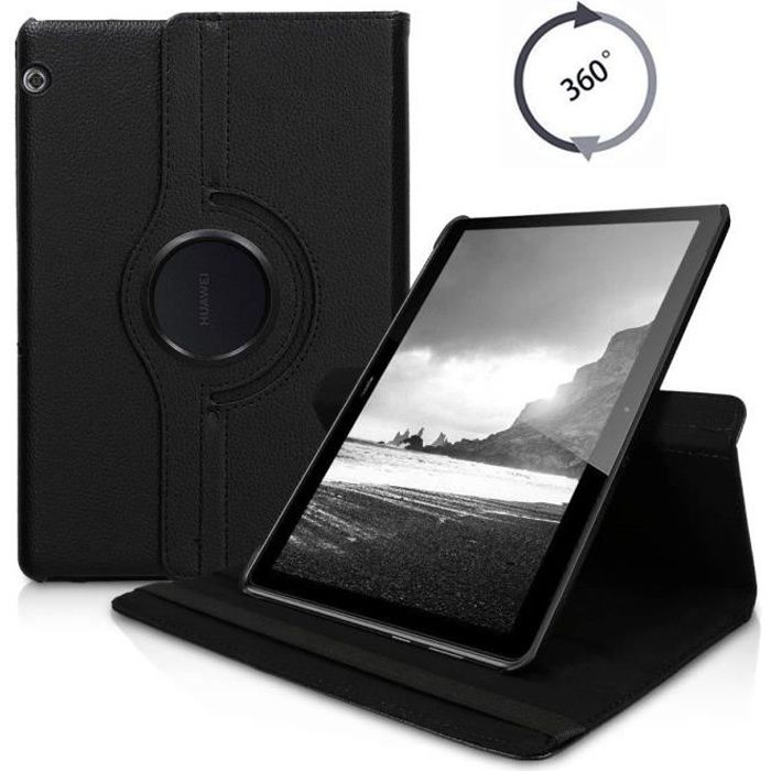 Housse Rotative 360° Pour Huawei MediaPad T5 10.1 - Étui PU Cuir Noir Neuf