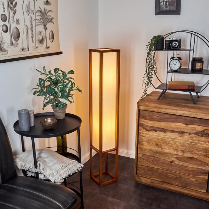 »Codaruina« lampadaire moderne en bois/tissu en marron/blanc ampoule(s) non incluse(s)