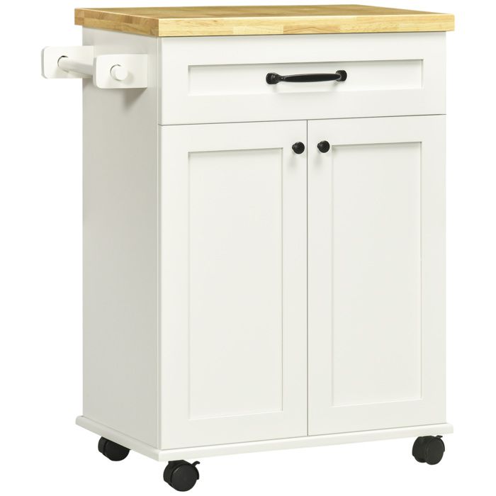 Desserte de cuisine 1 porte 1 tiroir - Blanc laqué - L 55 x P 45,5 x H 86,4 cm - POLKA