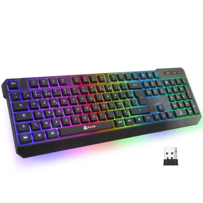 Clavier Gamer Sans Fil AZERTY Silencieux - 104 Touches Rétroéclairées, Tactile, Compatible PC/console, Livré Avec Câble USB