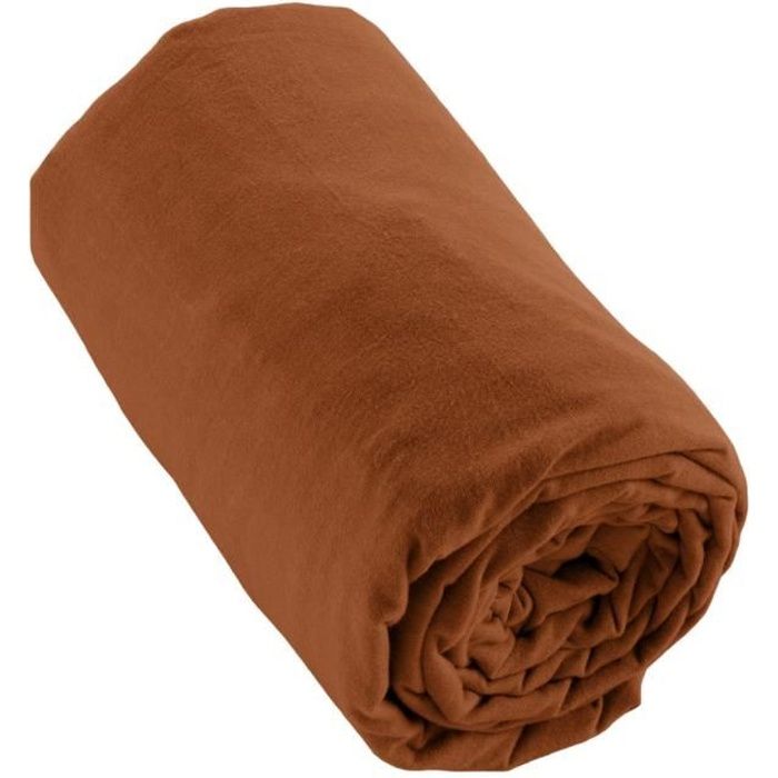 Drap housse flanelle 100% coton 90 x 190 cm - LEFFET PAPILLON - CANDICE - Tomette - bonnet de 30 cm