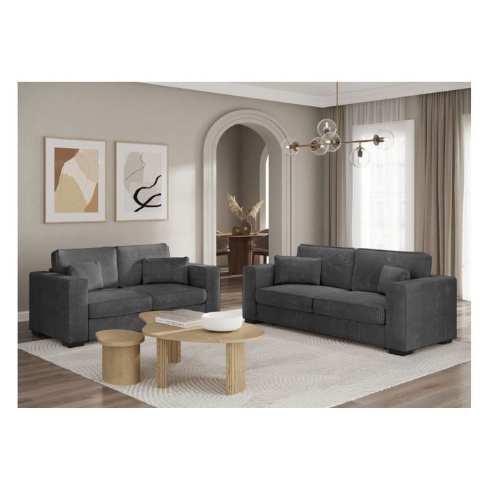 Ensemble canapés 2 places et 3 places BELAMI en velours côtelé - Gris foncé - LOUNGITUDE Ensemble canapés 2 places et 3 places BELAMI en velours côtelé - Gris foncé - LOUNGITUDE