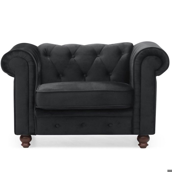 MENZZO Grand fauteuil Chesterfield velours Noir MENZZO Grand fauteuil Chesterfield velours Noir