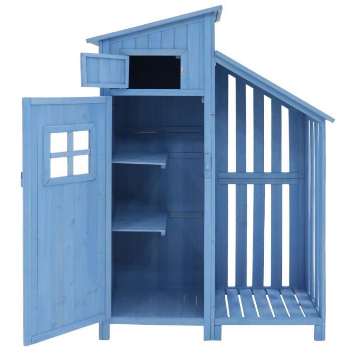 Abri de jardin en bois de sapin, avec toiture en PVC, bleu, 110 x 53 x 174 cm