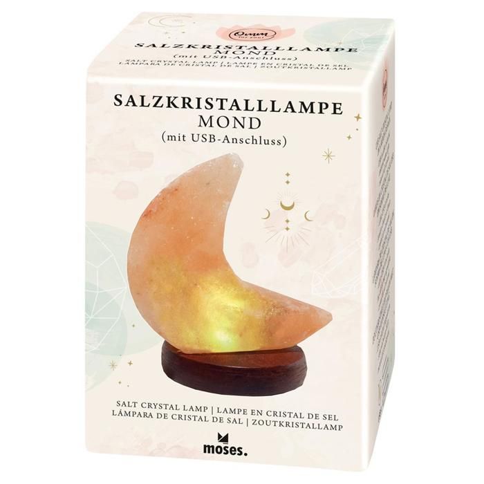 Lampe en cristal de sel - MOSES - Forme de lune - Blanc - Cristal de sel & bois - 9 x 13 cm Lampe en cristal de sel - MOSES - Forme de lune - Blanc - Cristal de sel & bois - 9 x 13 cm