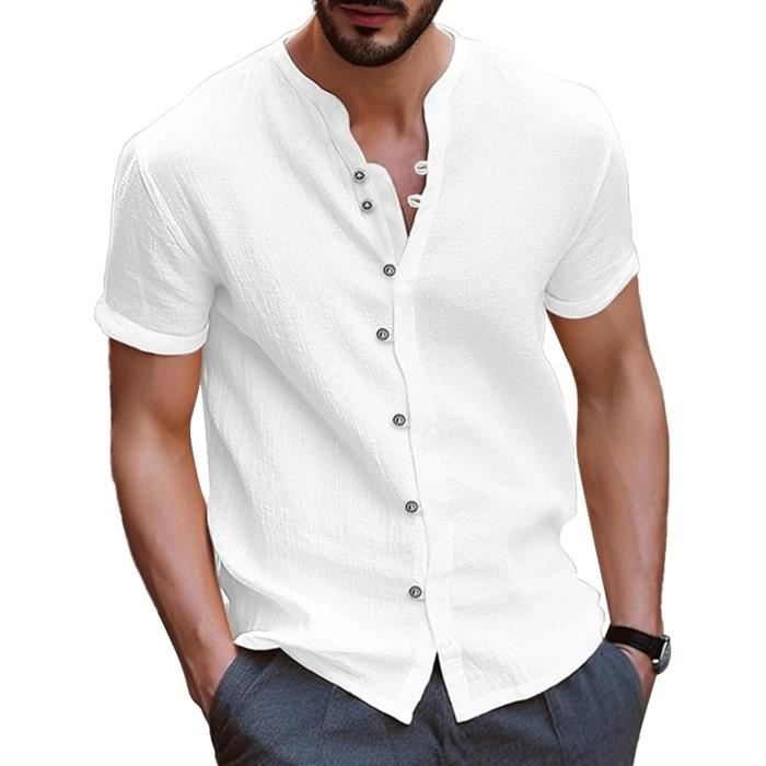 Luberone Chemise Manche Courte Homme En Lin Homme Col Officier