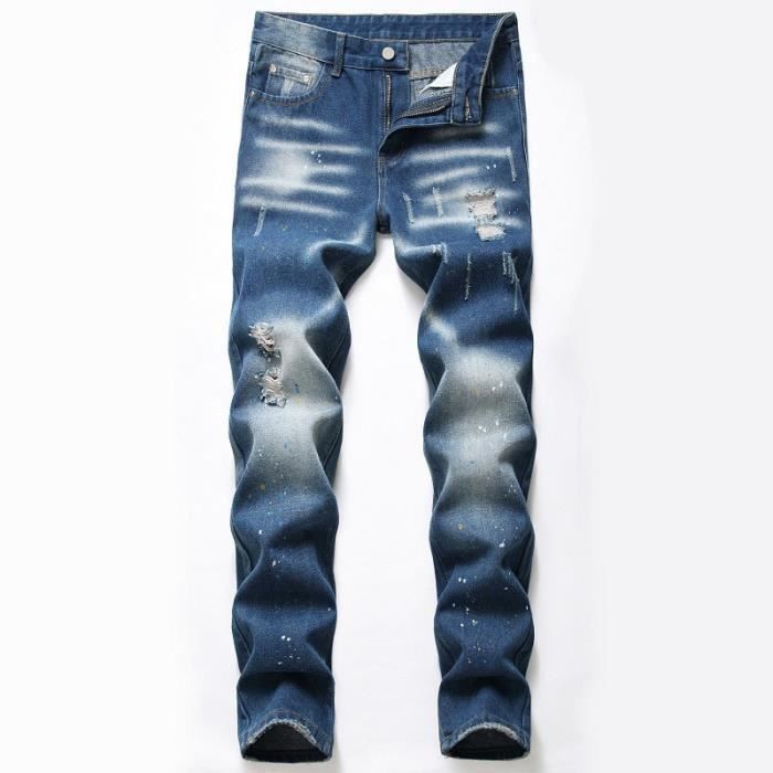 Jeans D chir s Fashion Homme Coupe Droite Pantalon en Jean 5