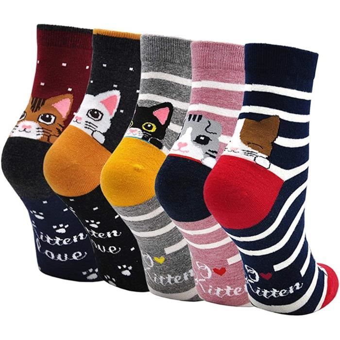 5 Pack Dans Un Coffret Cadeau Taille 36-40 CityComfort Chaussette Fantaisie Femme Homme en Coton Motif Chat Licorne Animaux