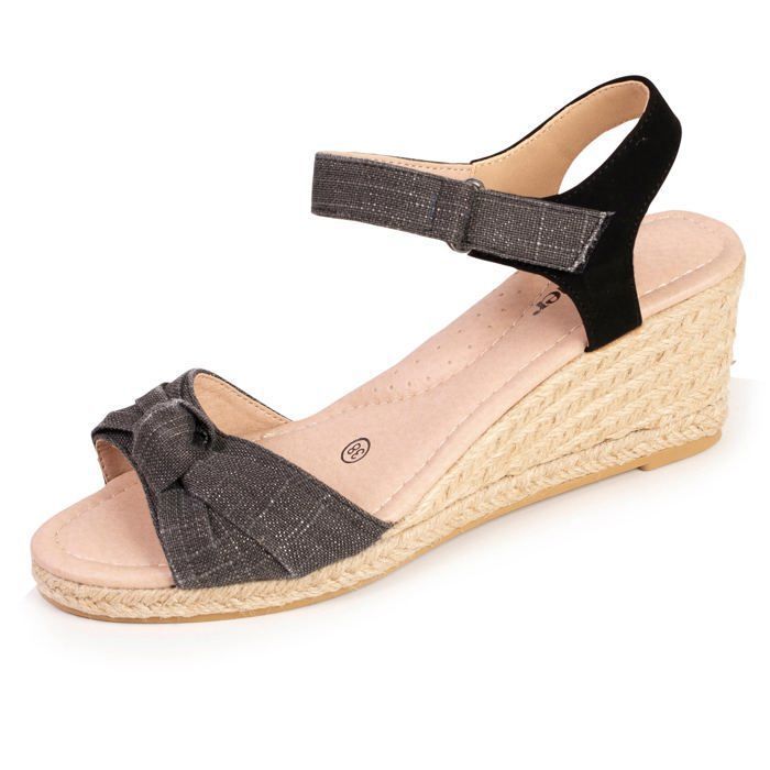 Isotoner Isotoner Espadrilles à talon 6 cm et bout ouvert détail nœud noir femme