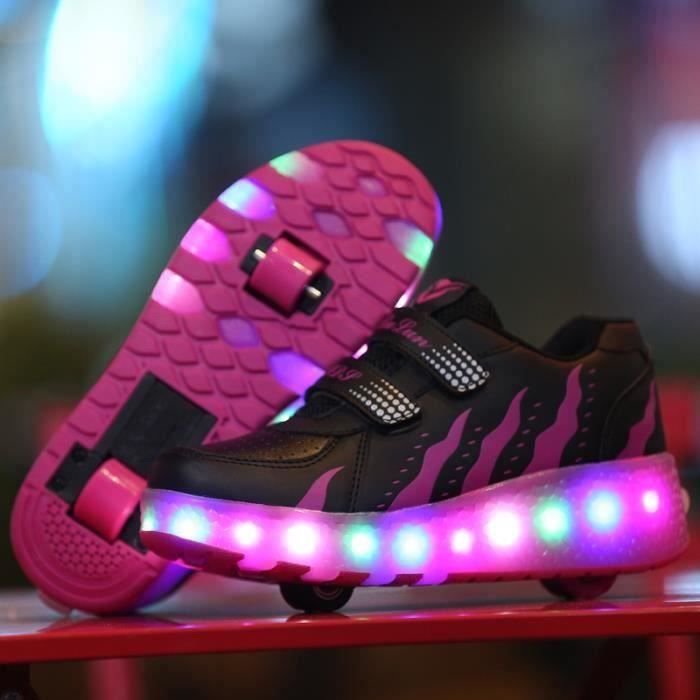 Baskets à Roulettes LED Enfants - Roller Skate Flash - Chaussures Patins Garçons Filles - Taille UK Unisexe Kids - PU