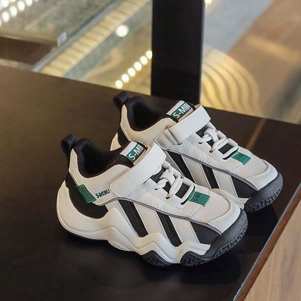 IQYU Baskets Enfants Fille Garçon Printemps Été - Cuir Souple, Semelle Caoutchouc Antidérapante, Confortables Avec Lacets - Chaussures Sportives Légères
