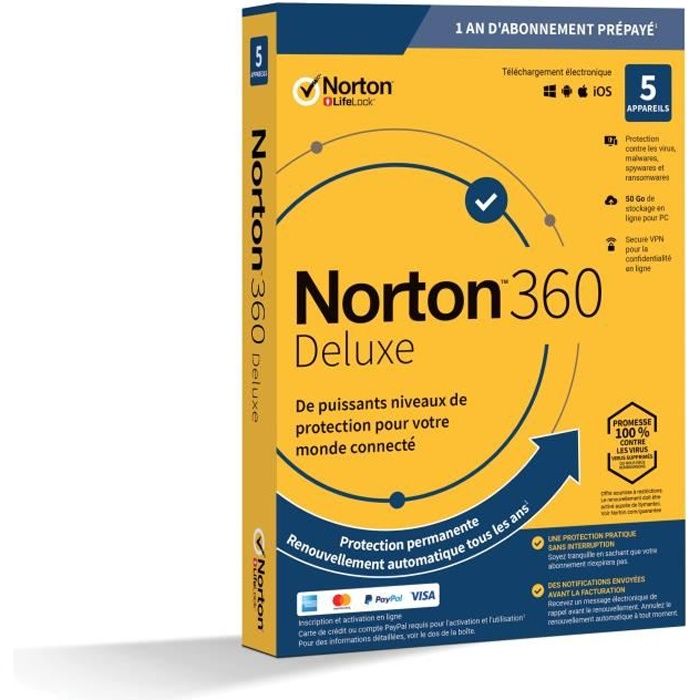 NORTON 360 Deluxe 50 Go FR 1 Utilisateur 5 Appareils – 12 Mo STD RET ENR MM