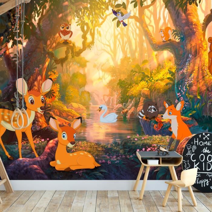 Papier peint Pour enfants Animals in the Forest 100x70 cm - Papier peint panoramique - Intissé