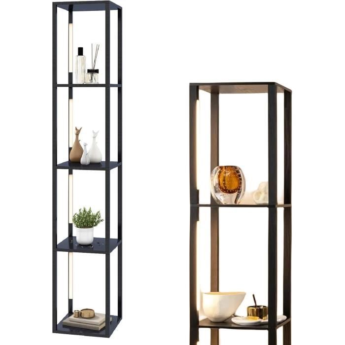 RELAX4LIFE Lampadaire sur Pied 163 cm avec 4 Étagères 3 Luminosités Réglables Poteaux LED Rotatifs Interrupteur au Pied Noir