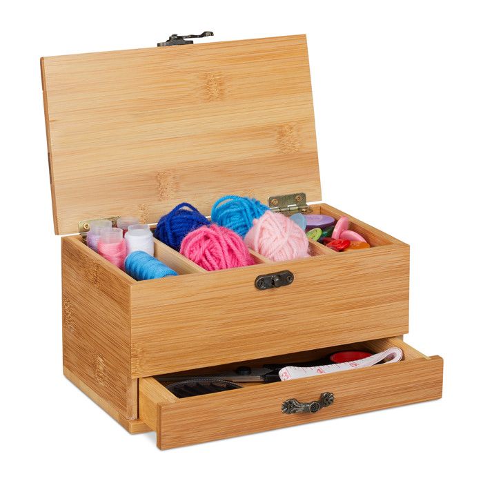 Boîte à Couture En Bois Avec Poignée Blanche Et 3 Compartiments – Goki, Rangement Malin Pour Petits Trésors