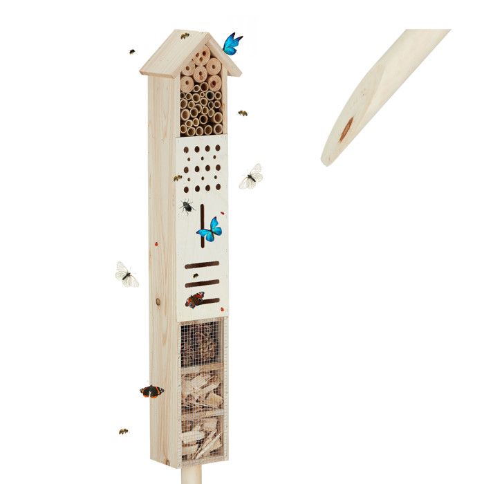 Meilleurs prix pour Relaxdays Hôtel à insectes piquet Maison à insectes abeilles refuge nid cabane jardin, 148 cm, nature - 4052025260293