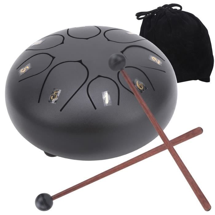 Tambour à Langue En Acier Titane - 6 Tons - Diamètre 9,5 Cm - Hauteur 4 Cm - Inclus Baguettes Et Tuto - Idéal Méditation Et Relaxation - 3