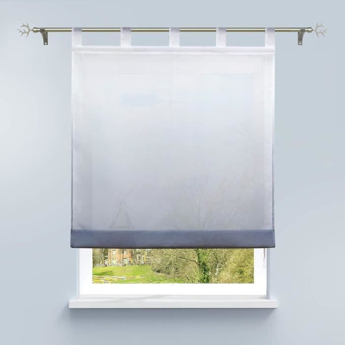 Store Transparent à Passants Delien - Rideau Court Moderne "Bubble", Pour Cuisine Ou Salon, 80 X 150 Cm Argenté