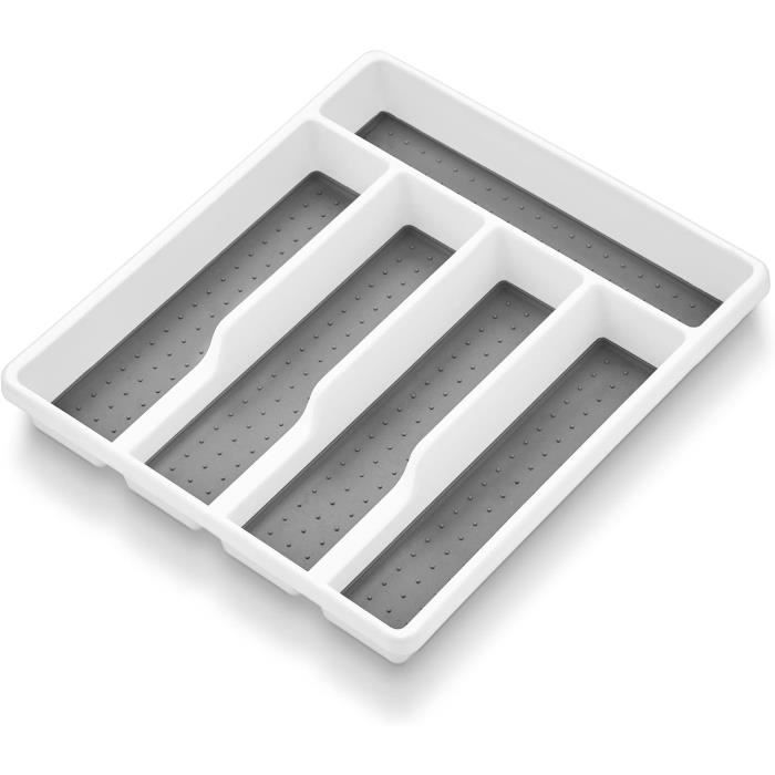 Rangement Cuisine Pratique Range-couverts Wenko Antidérapant - Pour Tiroir 26.5x36.5cm, Blanc Organisation Couteaux Fourchettes