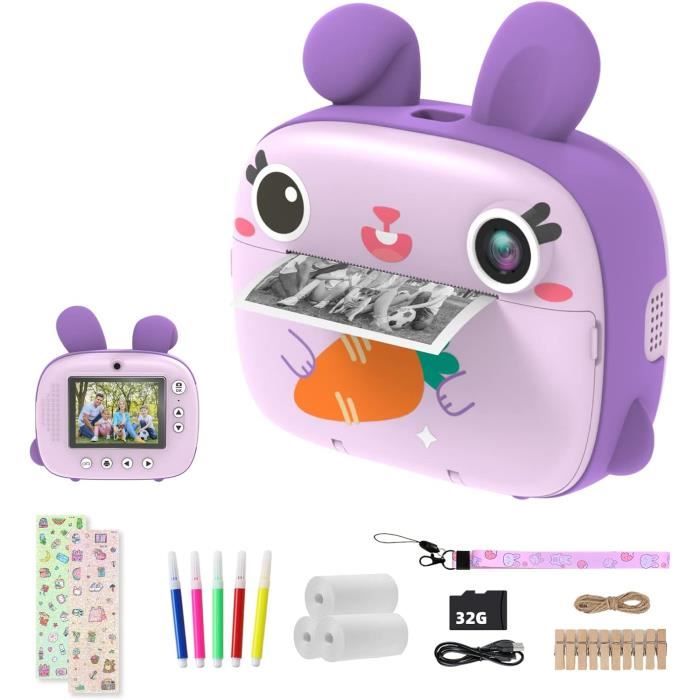 IEEILULU Appareil Photo Instantané Enfant – 48MP, Impression 1 Clic, Écran 2.4", Carte 64GB + Cadeau Noël Filles Garçons