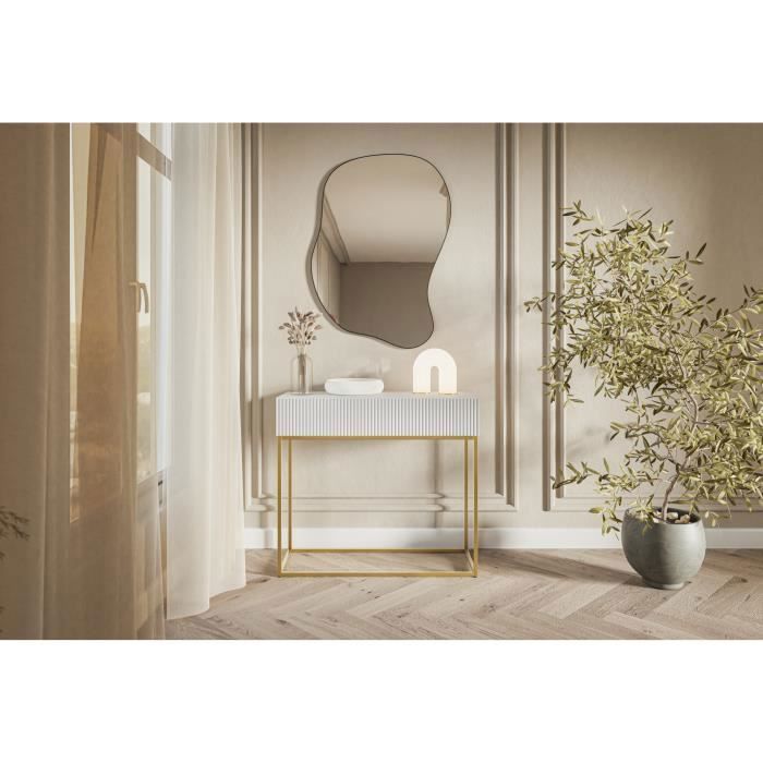 Table console - VELDIO - 90 cm - blanc avec pieds dorés
